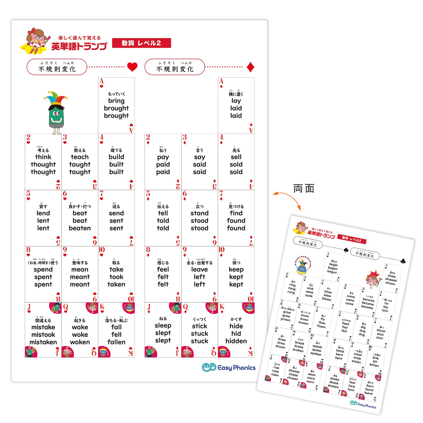 下敷き・英単語トランプ 動詞Level1 & Level2一覧表 2枚セット